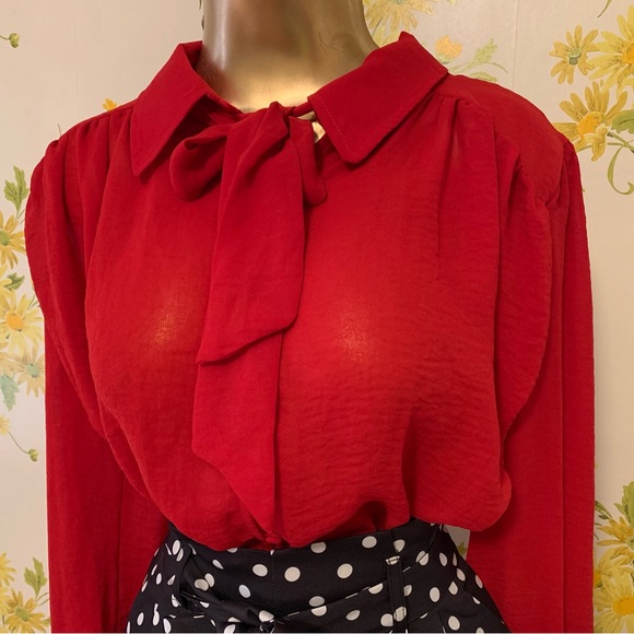 NWT Tie neck button up oversize blouse size M - Picture 4 of 17